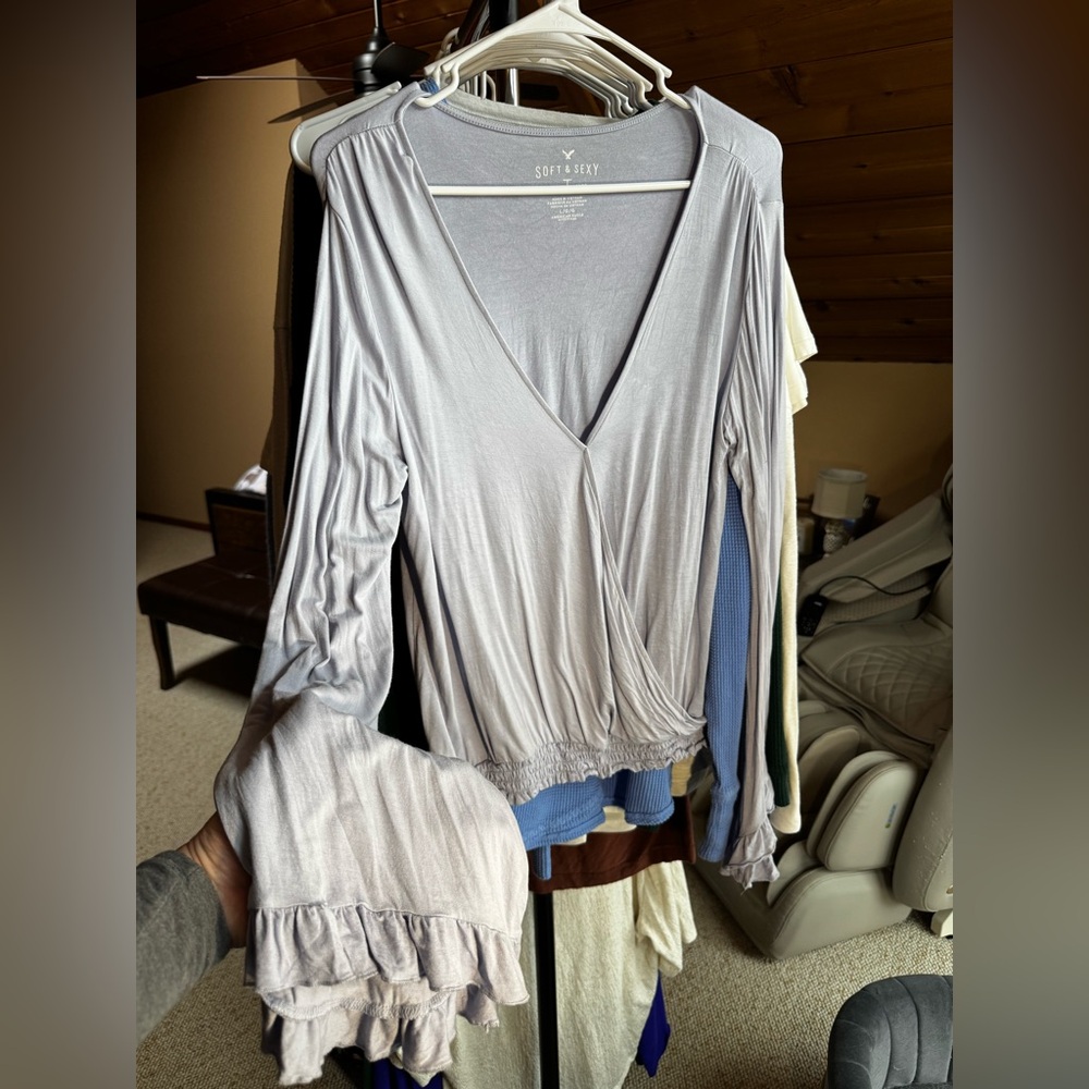 AE Soft & Sexy Periwinkle wrap top